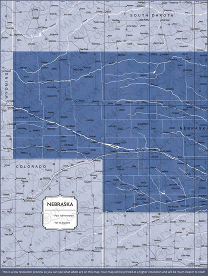 Nebraska Map Poster - Navy Color Splash CM Poster