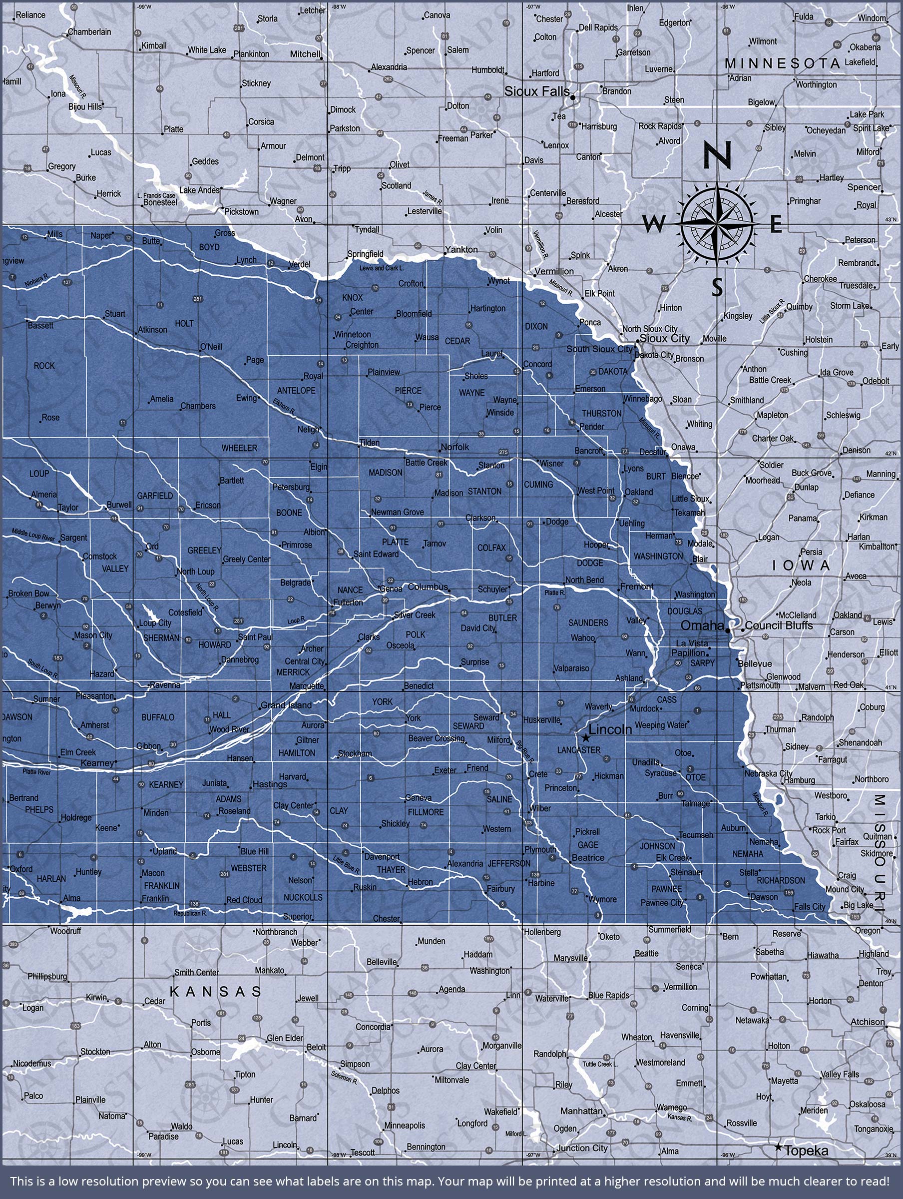 Nebraska Map Poster - Navy Color Splash CM Poster