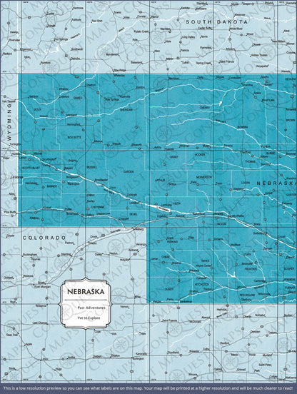 Push Pin Nebraska Map (Pin Board) - Teal Color Splash CM Pin Board