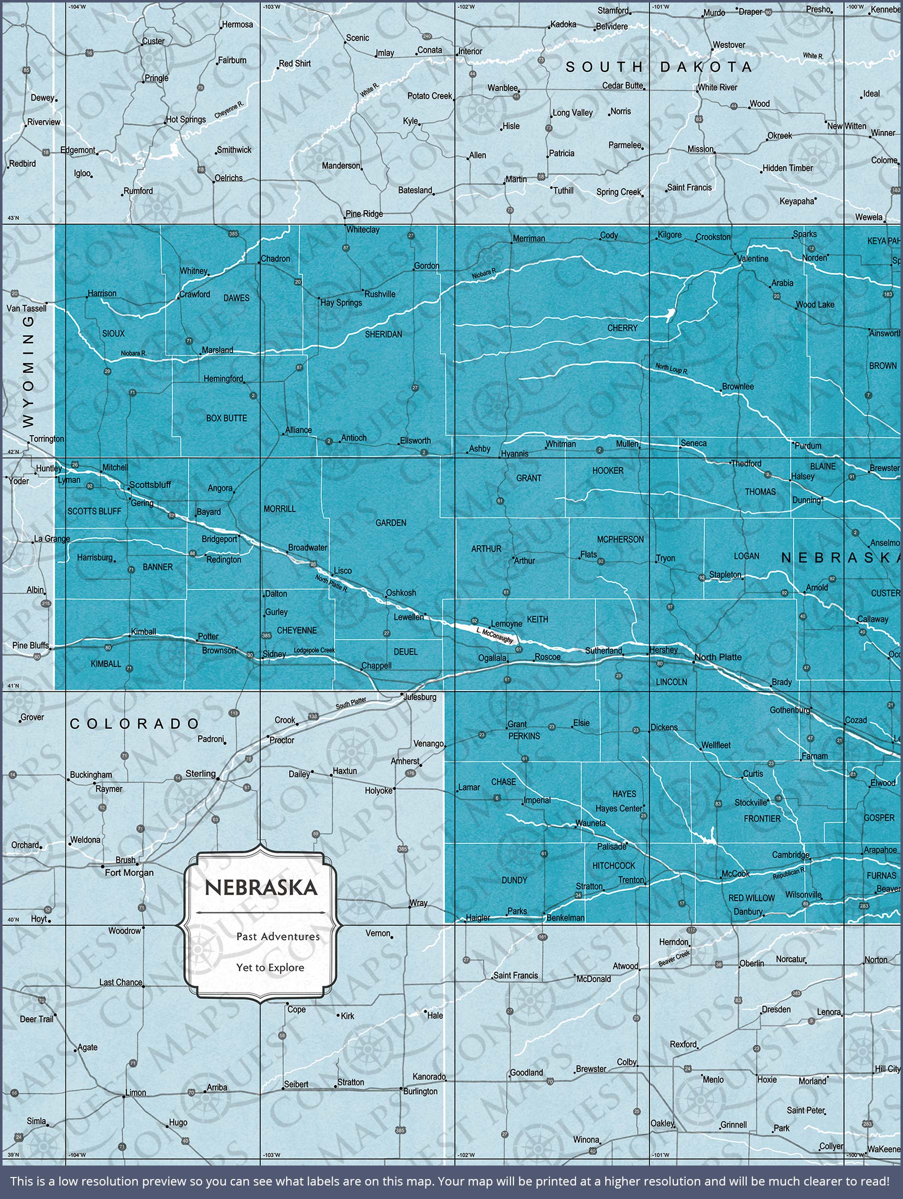 Nebraska Map Poster - Teal Color Splash CM Poster