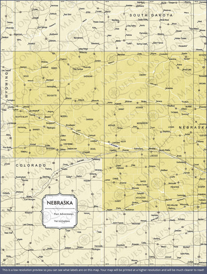 Nebraska Map Poster - Yellow Color Splash CM Poster