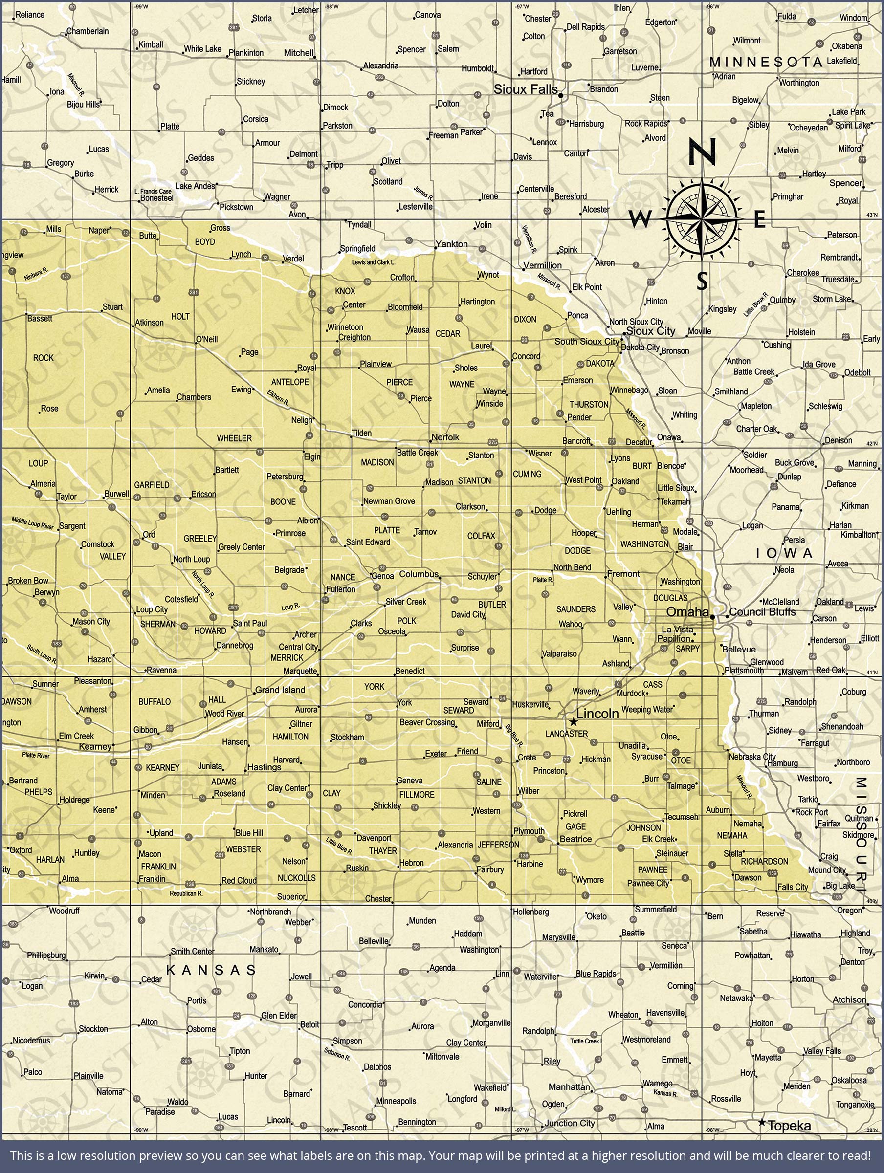 Push Pin Nebraska Map (Pin Board) - Yellow Color Splash CM Pin Board