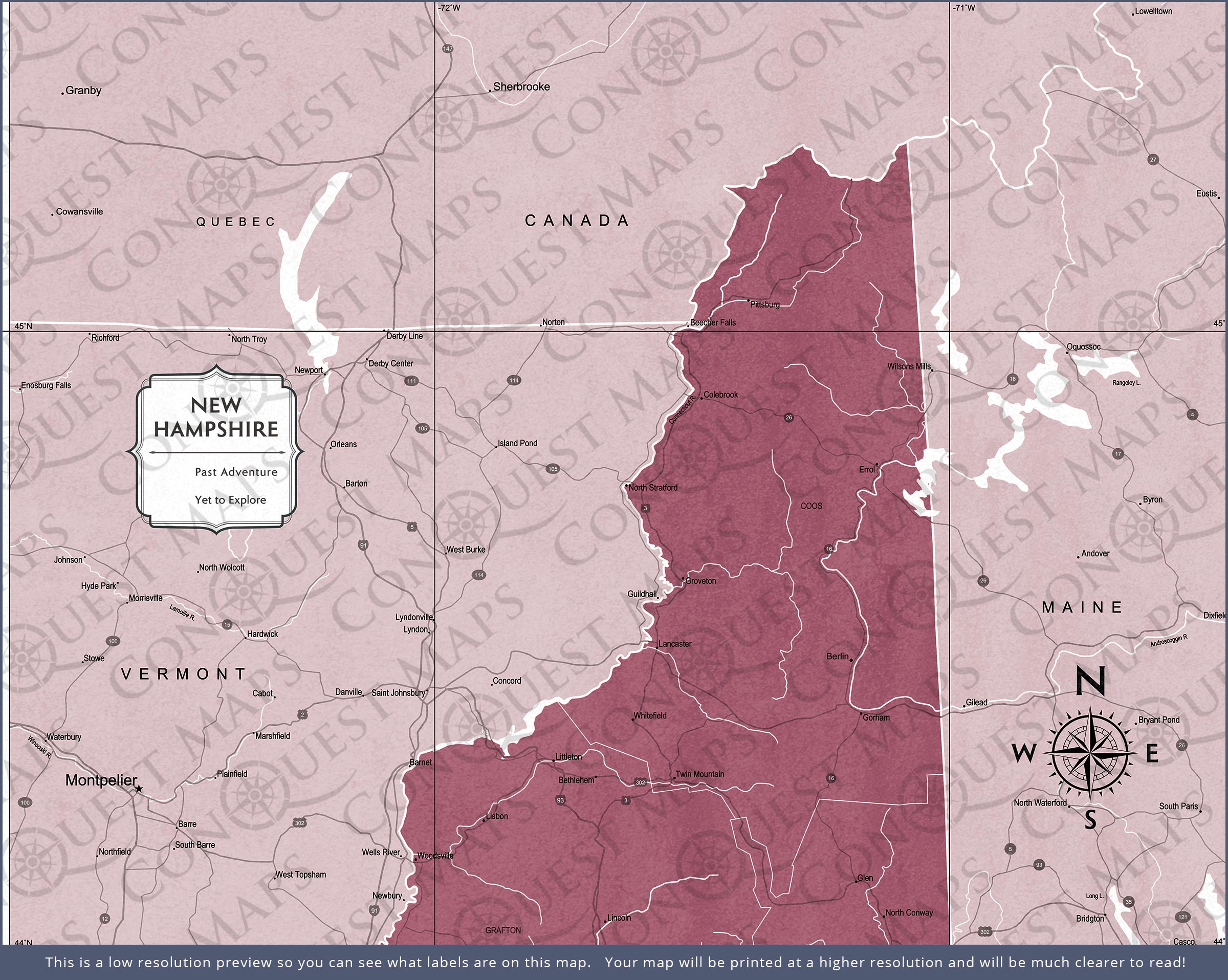 New Hampshire Map Poster - Burgundy Color Splash CM Poster