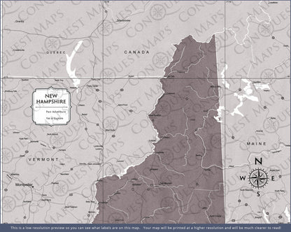 New Hampshire Map Poster - Dark Brown Color Splash CM Poster