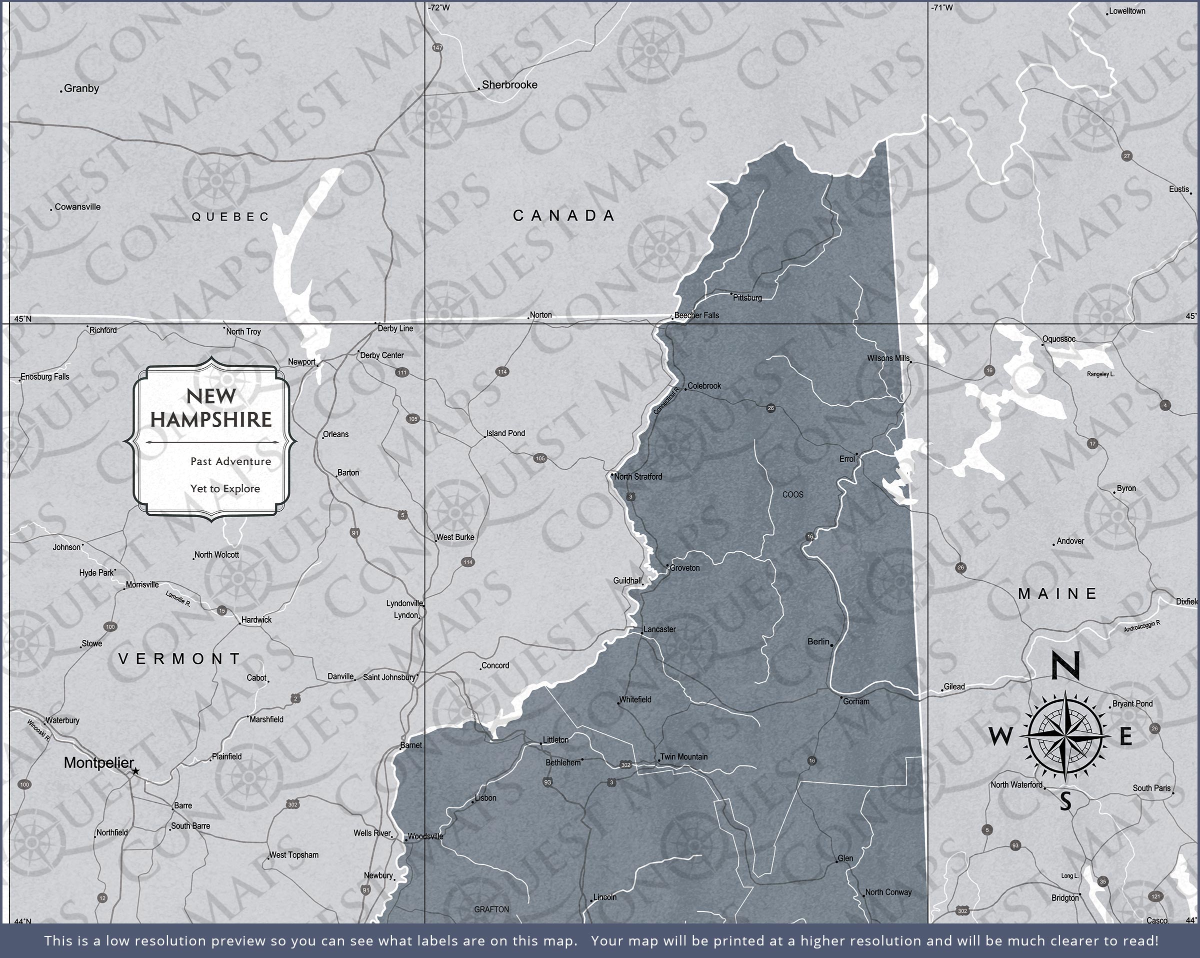 New Hampshire Map Poster - Dark Gray Color Splash CM Poster