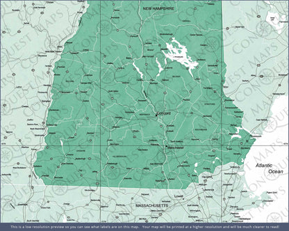 Push Pin New Hampshire Map (Pin Board) - Green Color Splash CM Pin Board