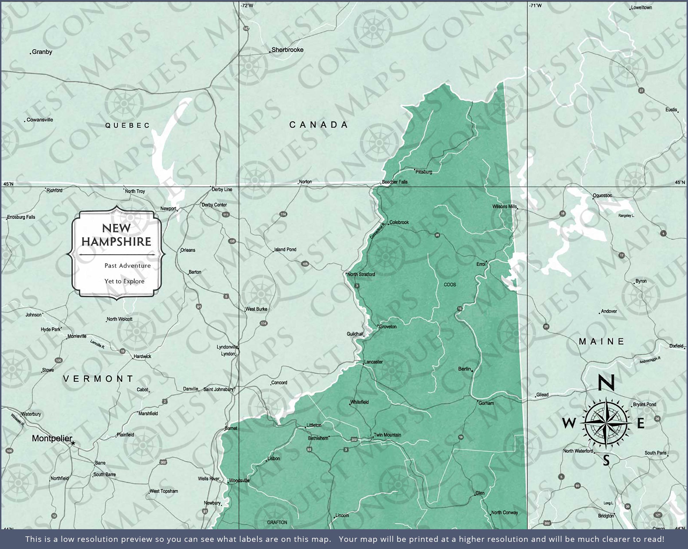 New Hampshire Map Poster - Green Color Splash CM Poster