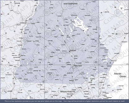 New Hampshire Map Poster - Light Gray Color Splash CM Poster