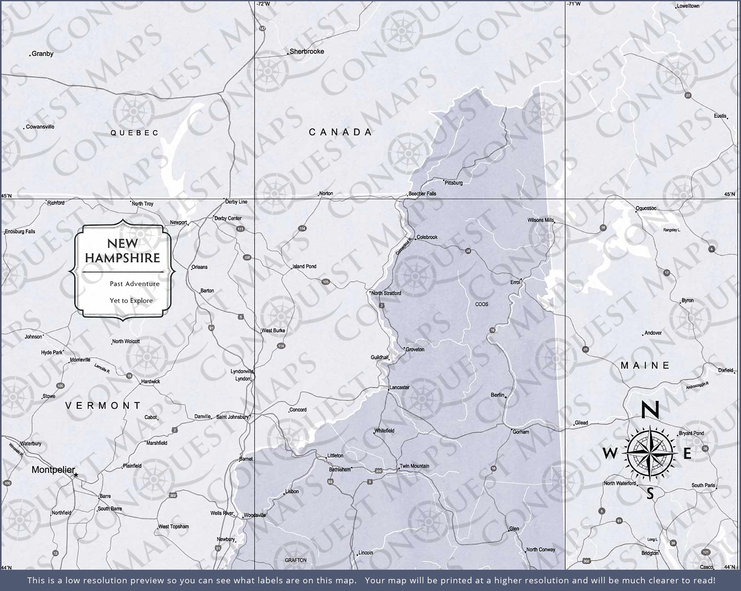 New Hampshire Map Poster - Light Gray Color Splash CM Poster