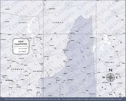 New Hampshire Map Poster - Light Gray Color Splash CM Poster