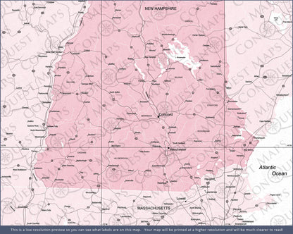 New Hampshire Map Poster - Pink Color Splash CM Poster