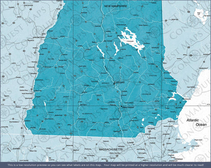 Push Pin New Hampshire Map (Pin Board) - Teal Color Splash CM Pin Board