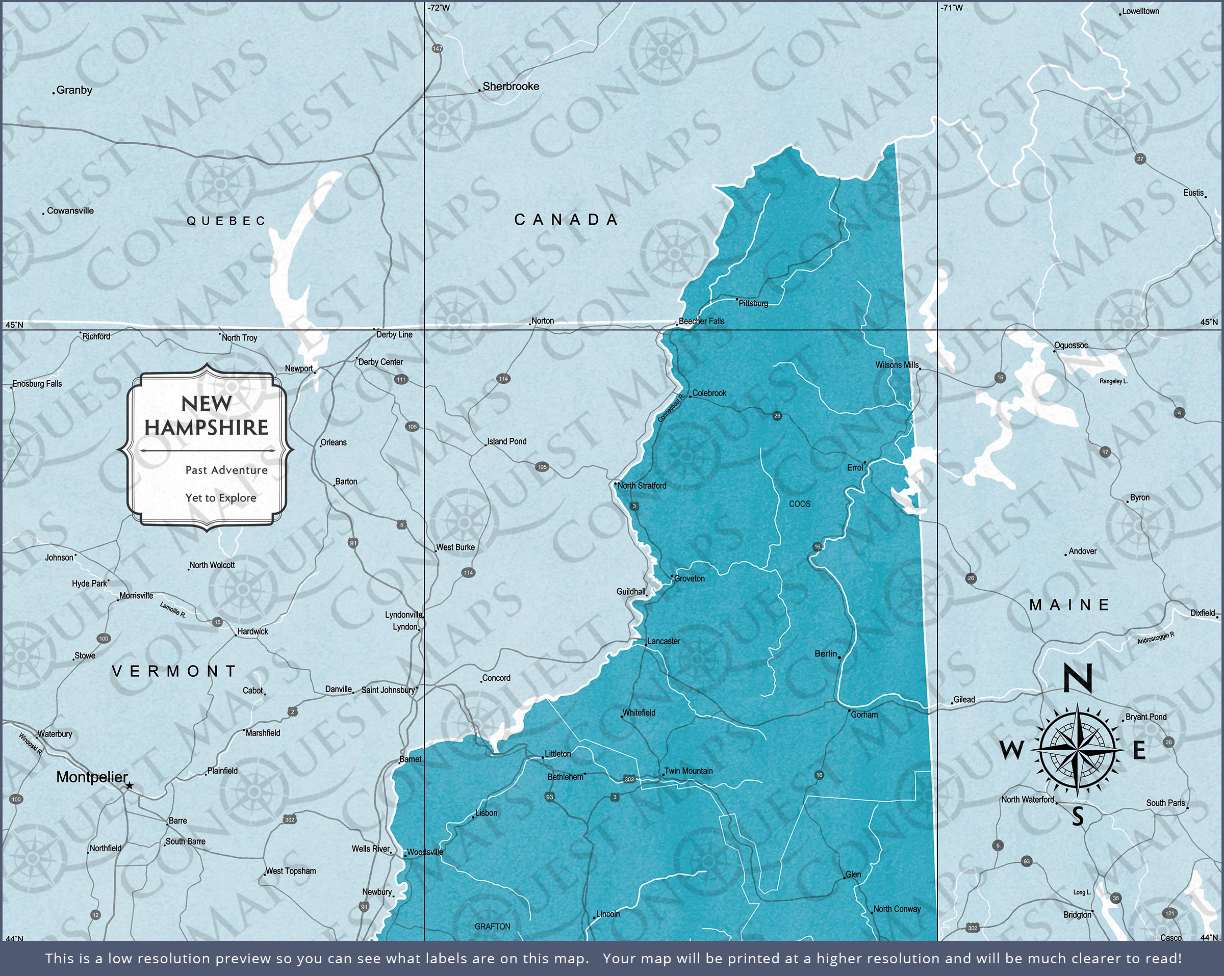 New Hampshire Map Poster - Teal Color Splash CM Poster