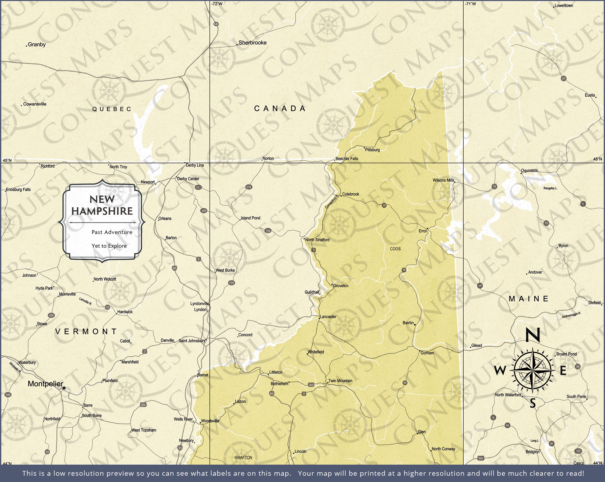 New Hampshire Map Poster - Yellow Color Splash CM Poster