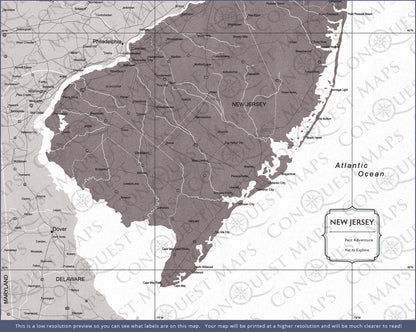 Push Pin New Jersey Map (Pin Board) - Dark Brown Color Splash CM Pin Board