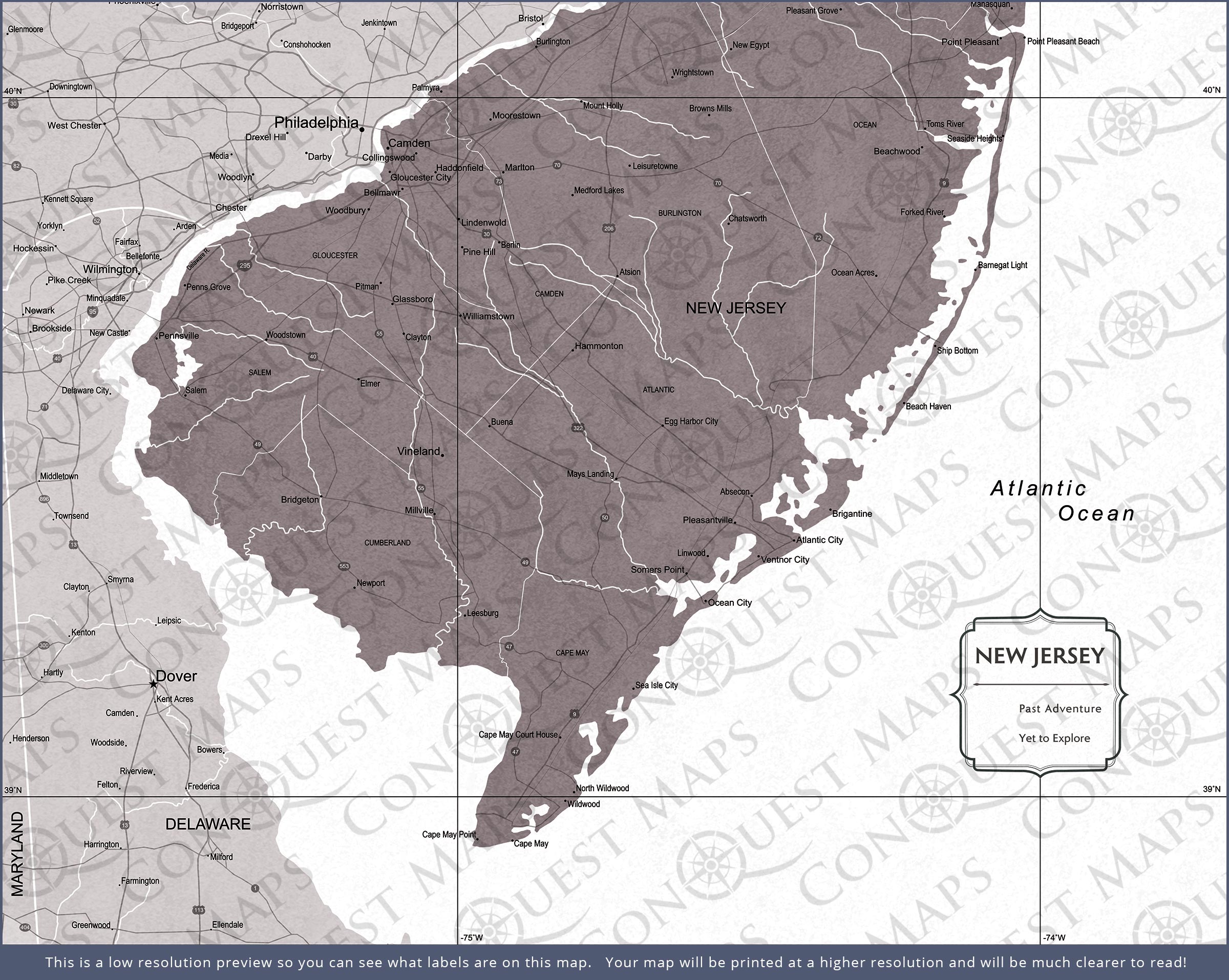 New Jersey Map Poster - Dark Brown Color Splash CM Poster