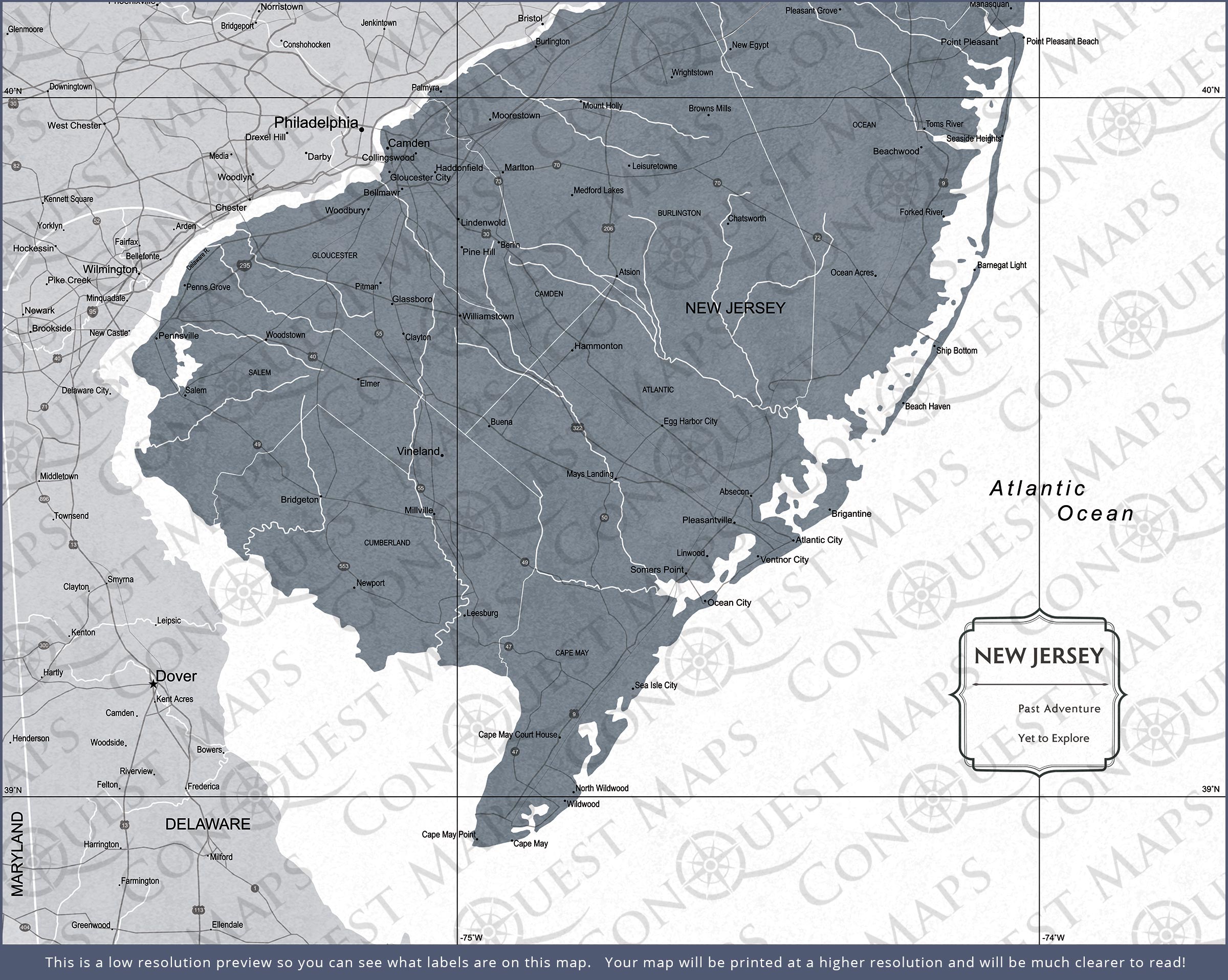 New Jersey Map Poster - Dark Gray Color Splash CM Poster