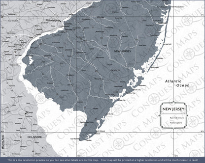 New Jersey Map Poster - Dark Gray Color Splash CM Poster