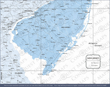 Push Pin New Jersey Map (Pin Board) - Light Blue Color Splash CM Pin Board