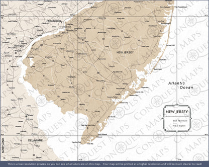 New Jersey Map Poster - Light Brown Color Splash CM Poster