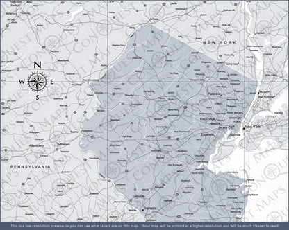 Push Pin New Jersey Map (Pin Board) - Light Gray Color Splash CM Pin Board