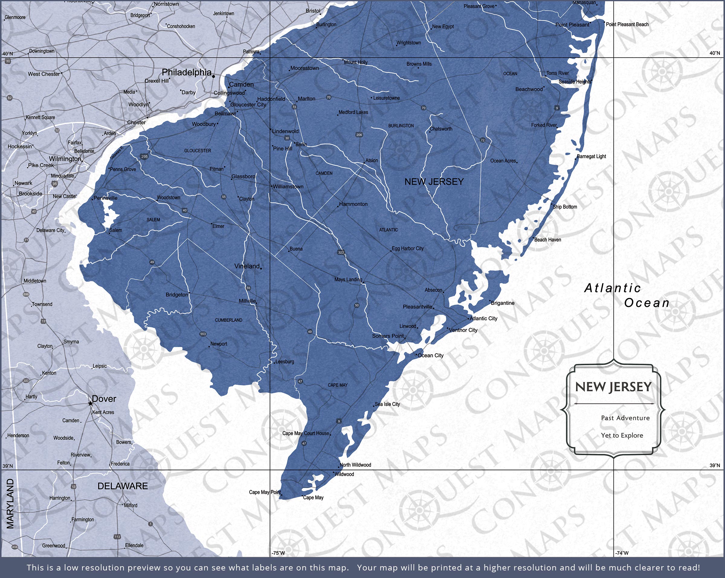 New Jersey Map Poster - Navy Color Splash CM Poster