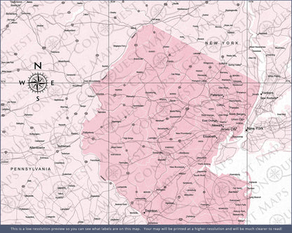 New Jersey Map Poster - Pink Color Splash CM Poster