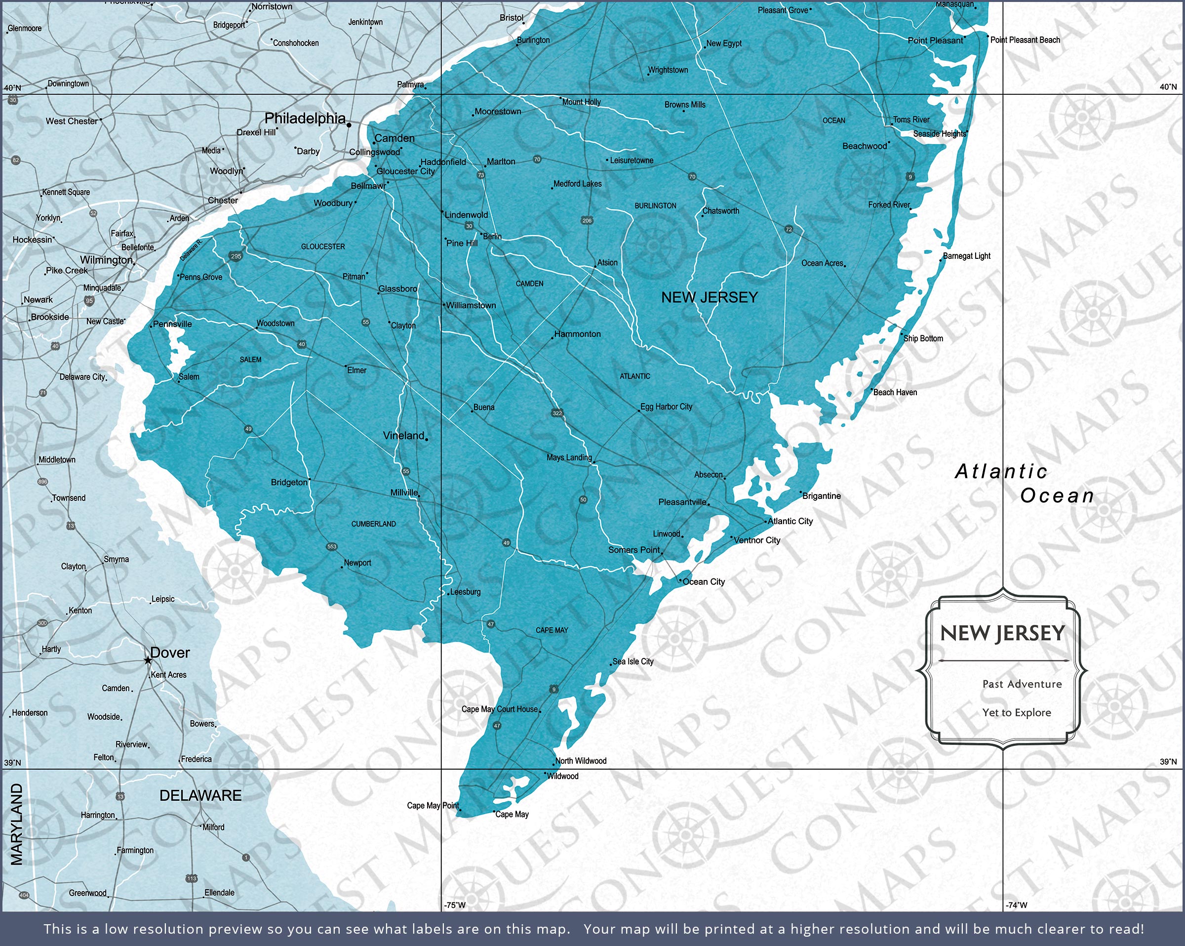 New Jersey Map Poster - Teal Color Splash CM Poster