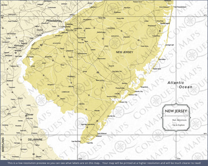 Push Pin New Jersey Map (Pin Board) - Yellow Color Splash CM Pin Board