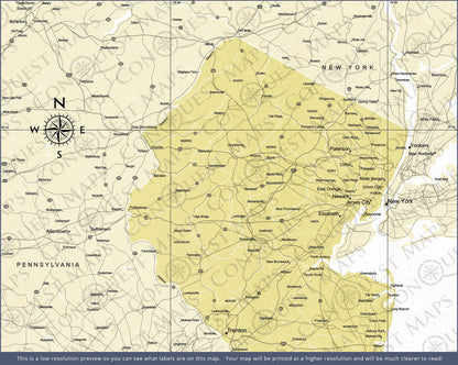 Push Pin New Jersey Map (Pin Board) - Yellow Color Splash CM Pin Board