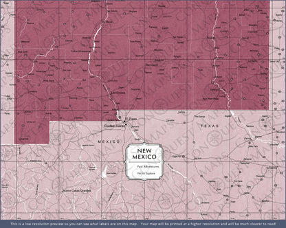 New Mexico Map Poster - Burgundy Color Splash CM Poster