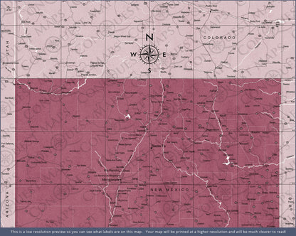 Push Pin New Mexico Map (Pin Board) - Burgundy Color Splash CM Pin Board