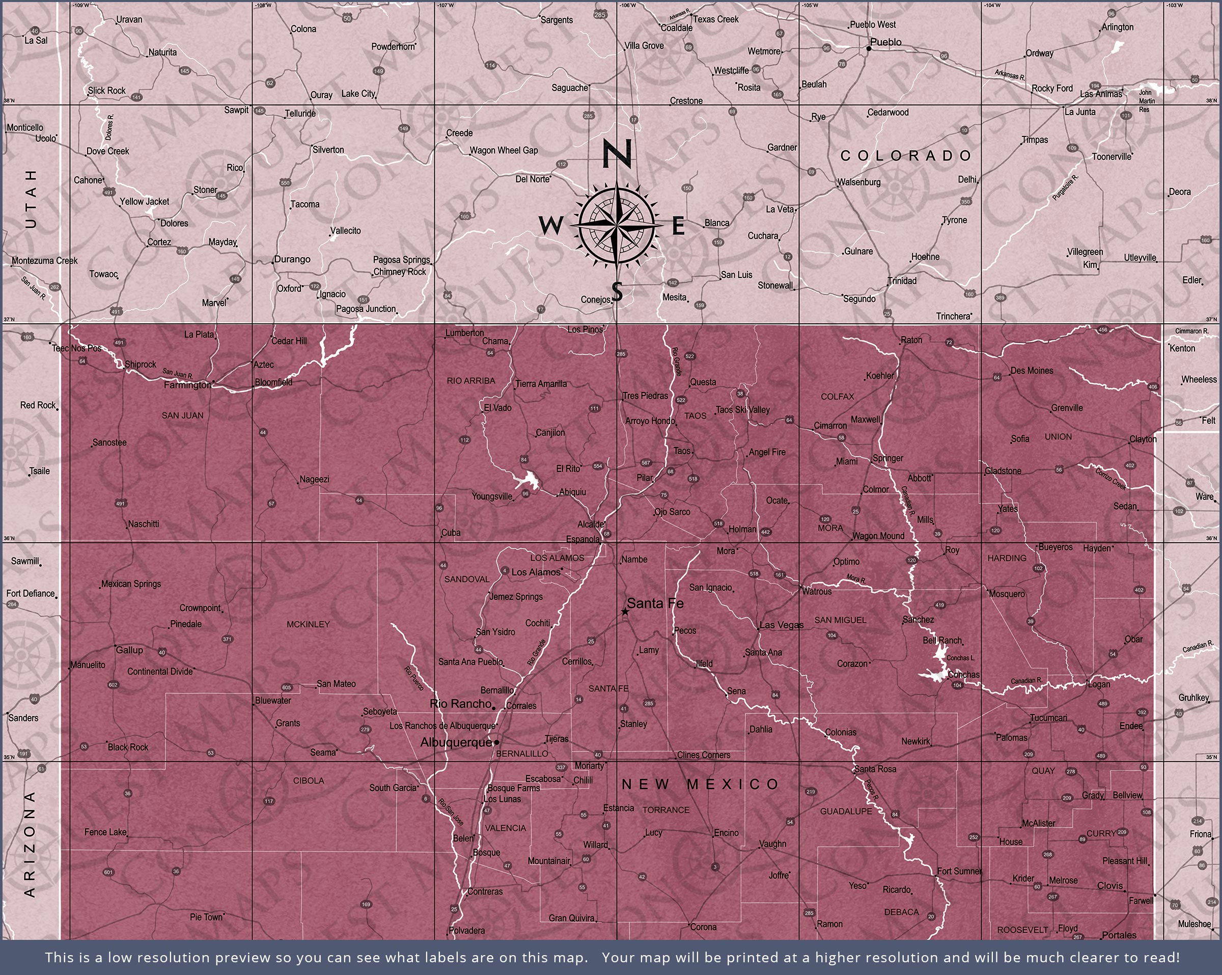 New Mexico Map Poster - Burgundy Color Splash CM Poster