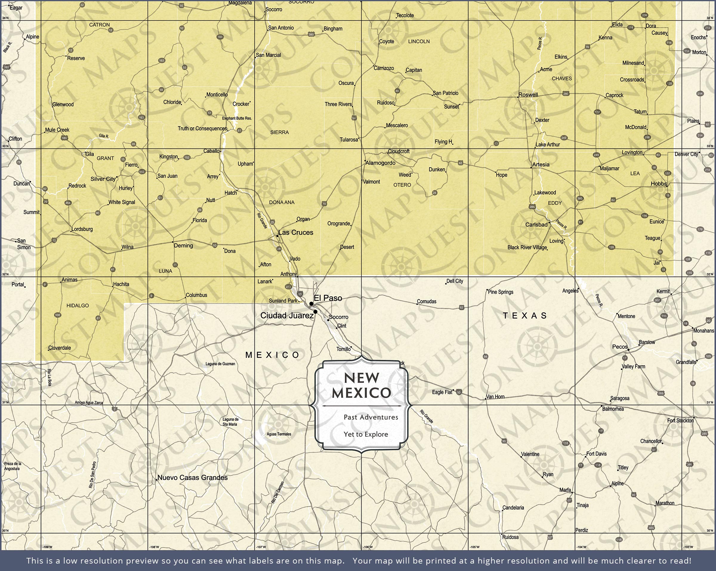 New Mexico Map Poster - Yellow Color Splash CM Poster