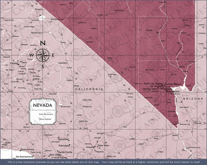 Push Pin Nevada Map (Pin Board) - Burgundy Color Splash CM Pin Board