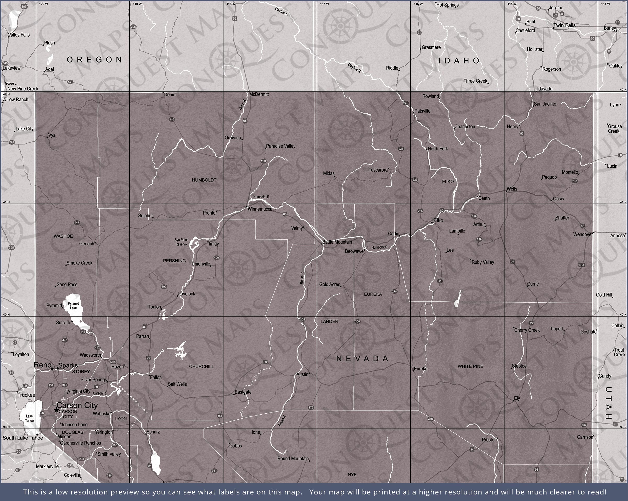 Nevada Map Poster - Dark Brown Color Splash CM Poster