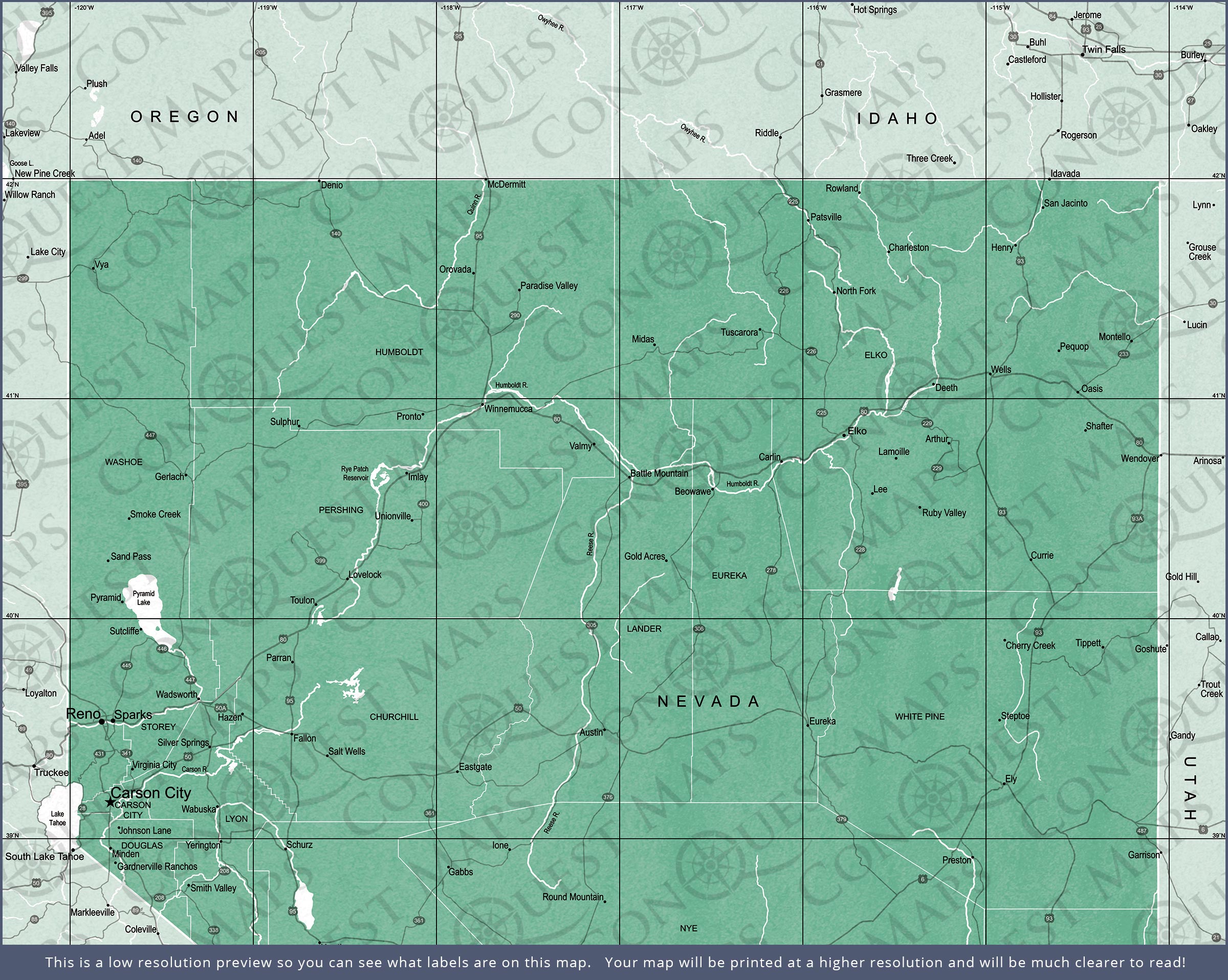 Nevada Map Poster - Green Color Splash CM Poster