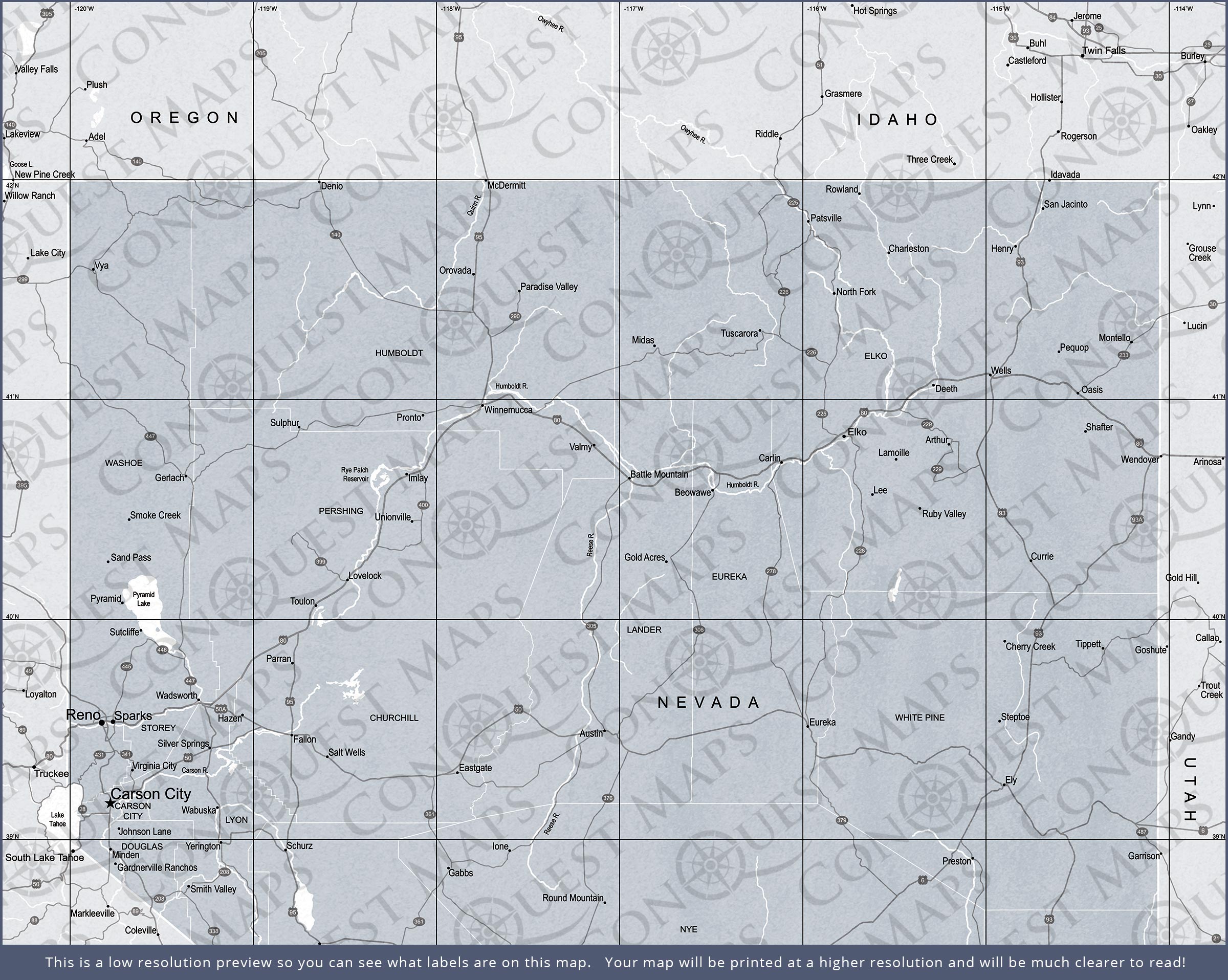 Nevada Map Poster - Light Gray Color Splash CM Poster