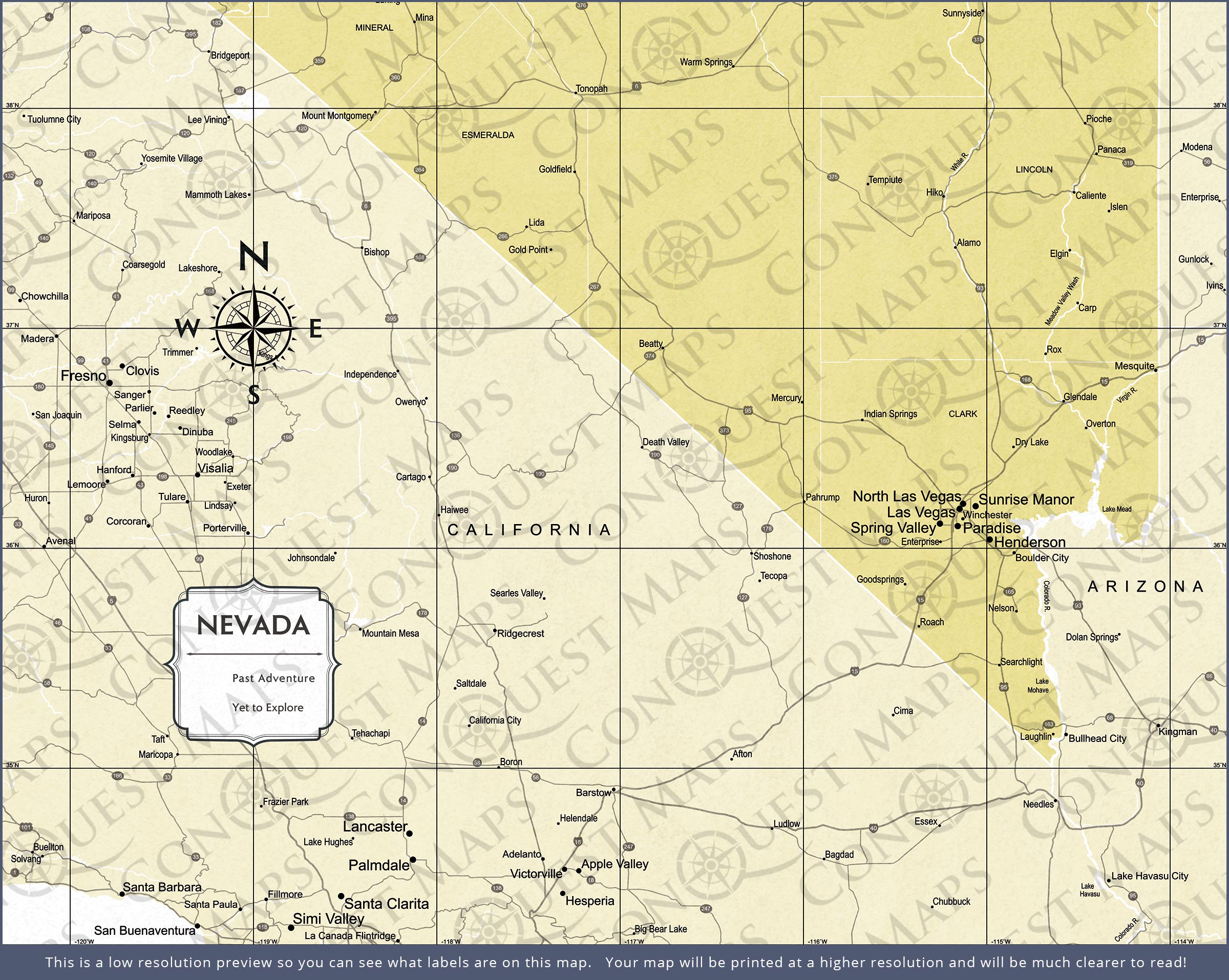 Nevada Map Poster - Yellow Color Splash CM Poster