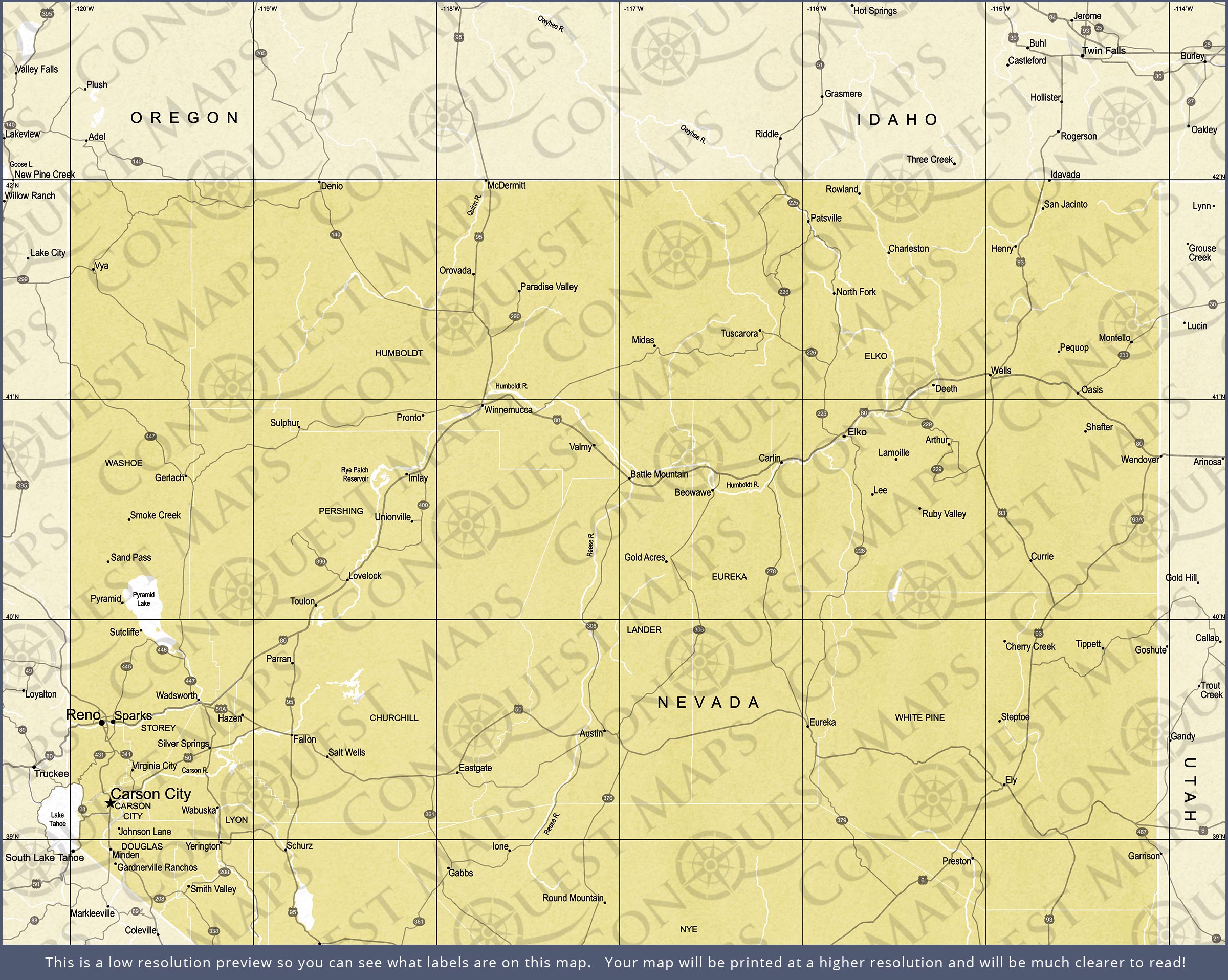 Nevada Map Poster - Yellow Color Splash CM Poster