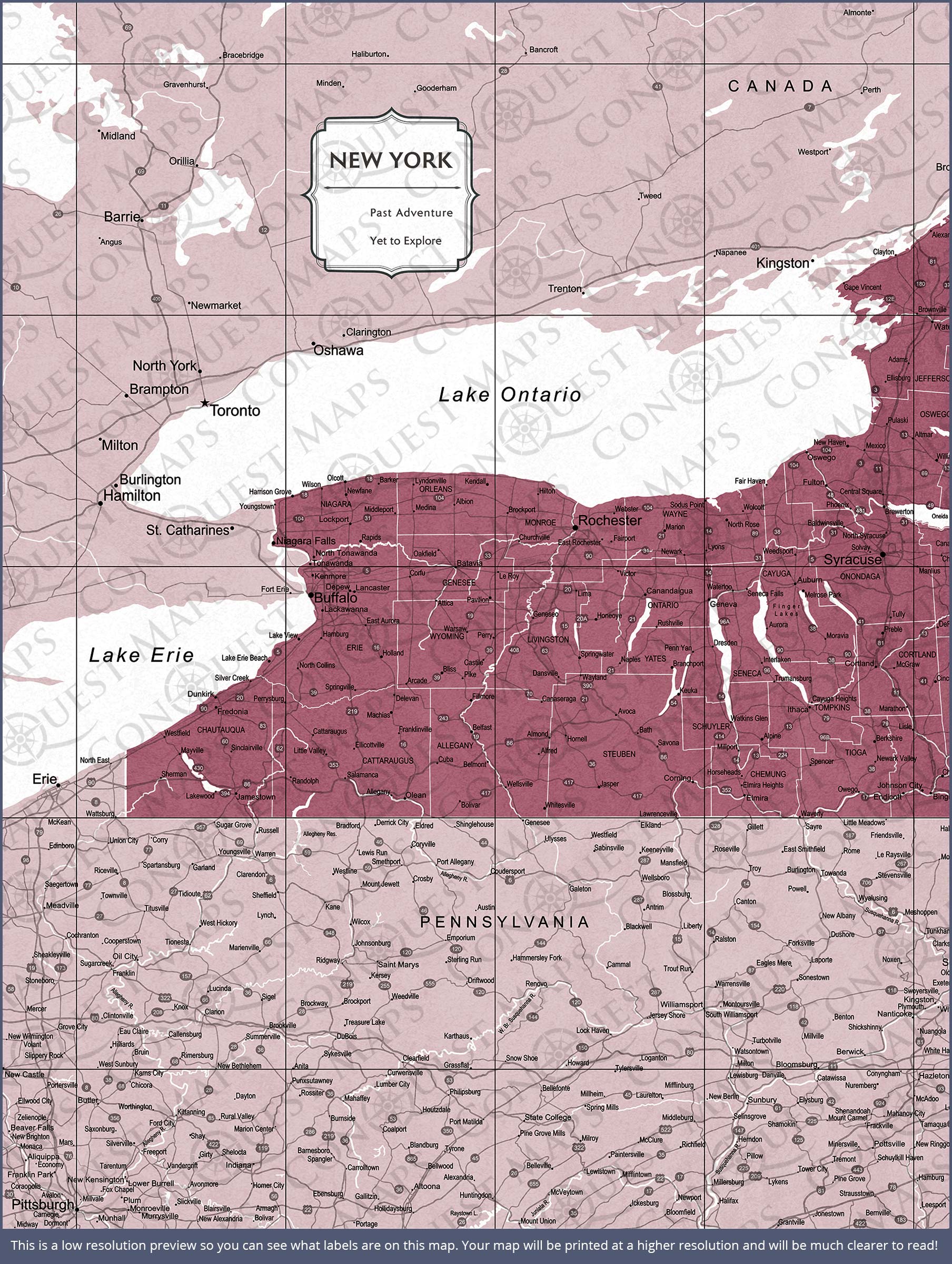 New York Map Poster - Burgundy Color Splash CM Poster