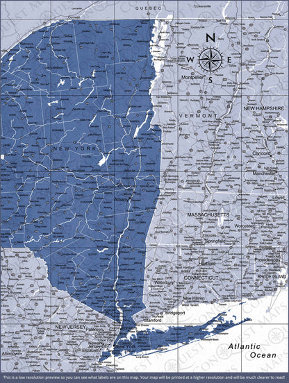 New York Map Poster - Navy Color Splash CM Poster