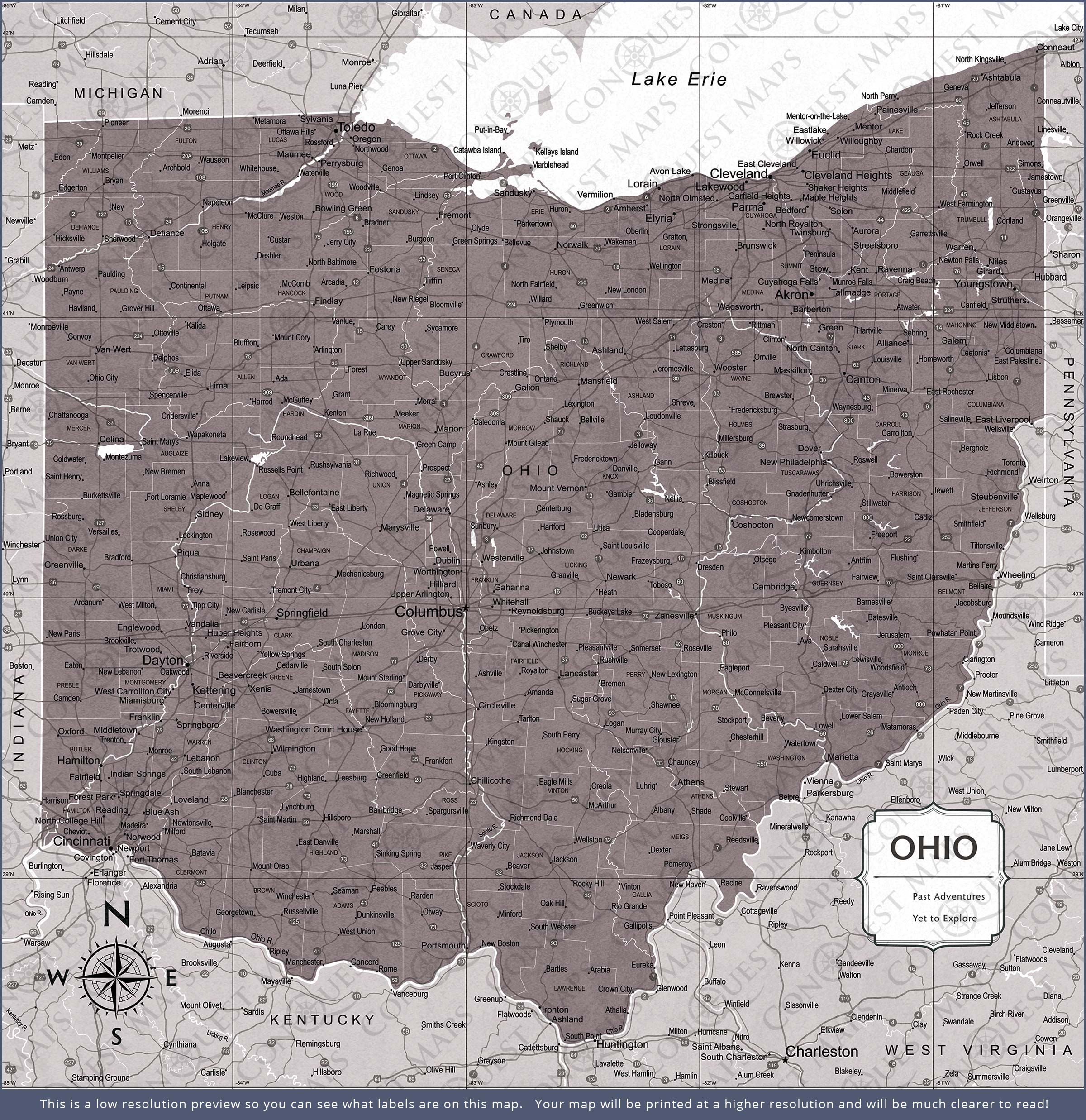 Push Pin Ohio Map (Pin Board) - Dark Brown Color Splash CM Pin Board