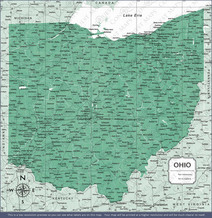 Ohio Map Poster - Green Color Splash CM Poster