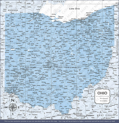 Ohio Map Poster - Light Blue Color Splash CM Poster