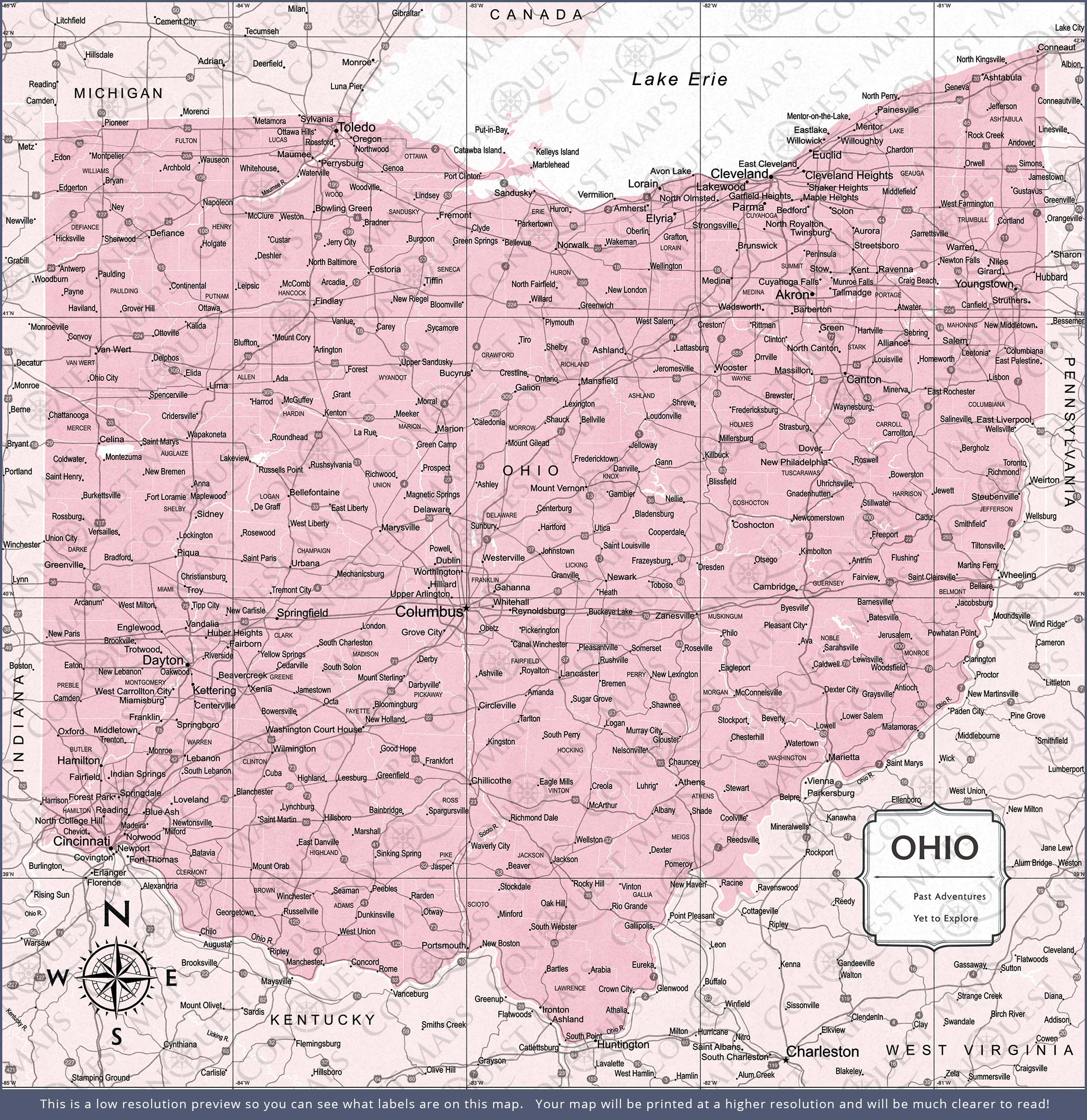 Ohio Map Poster - Pink Color Splash CM Poster