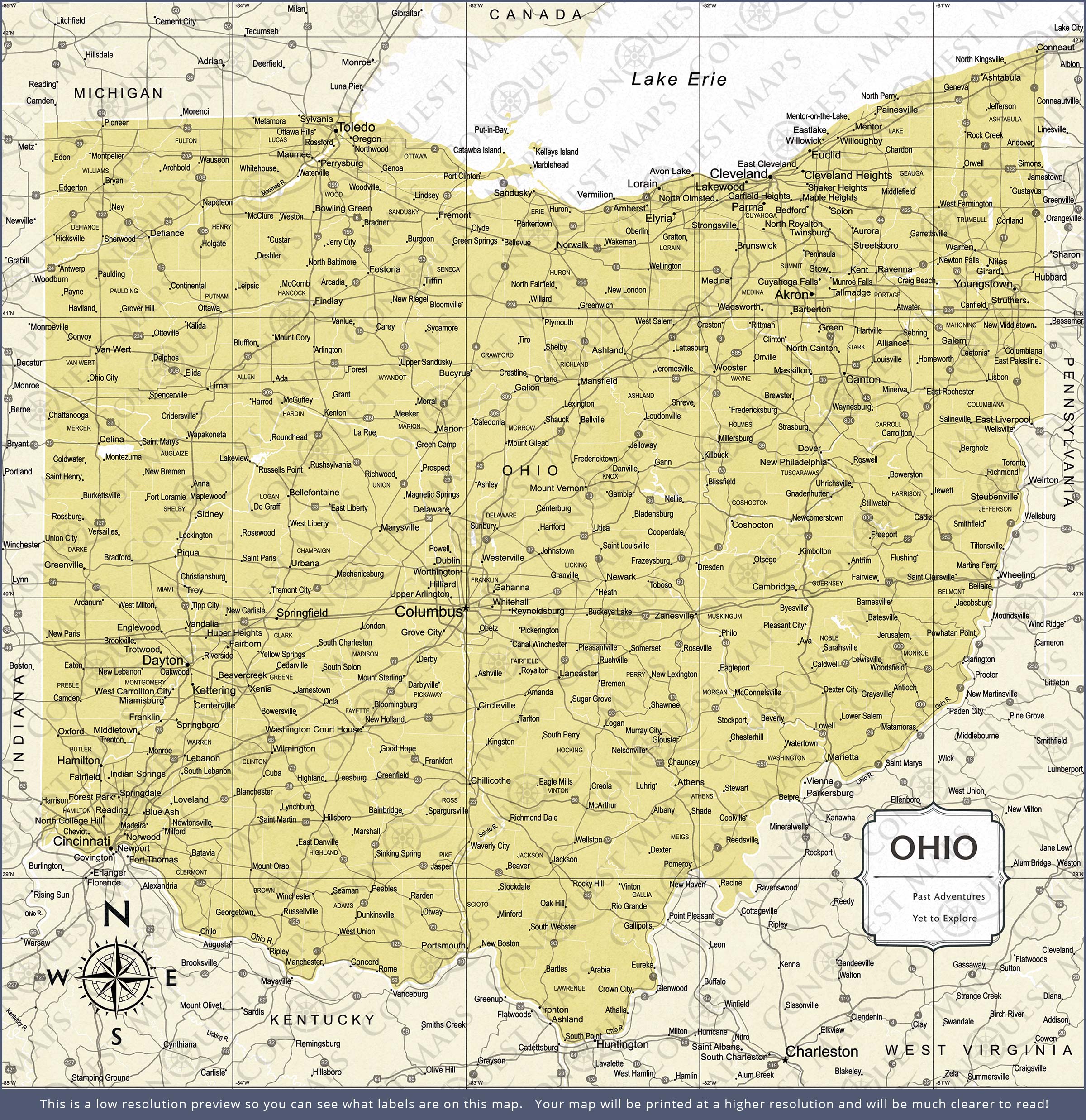 Ohio Map Poster - Yellow Color Splash CM Poster