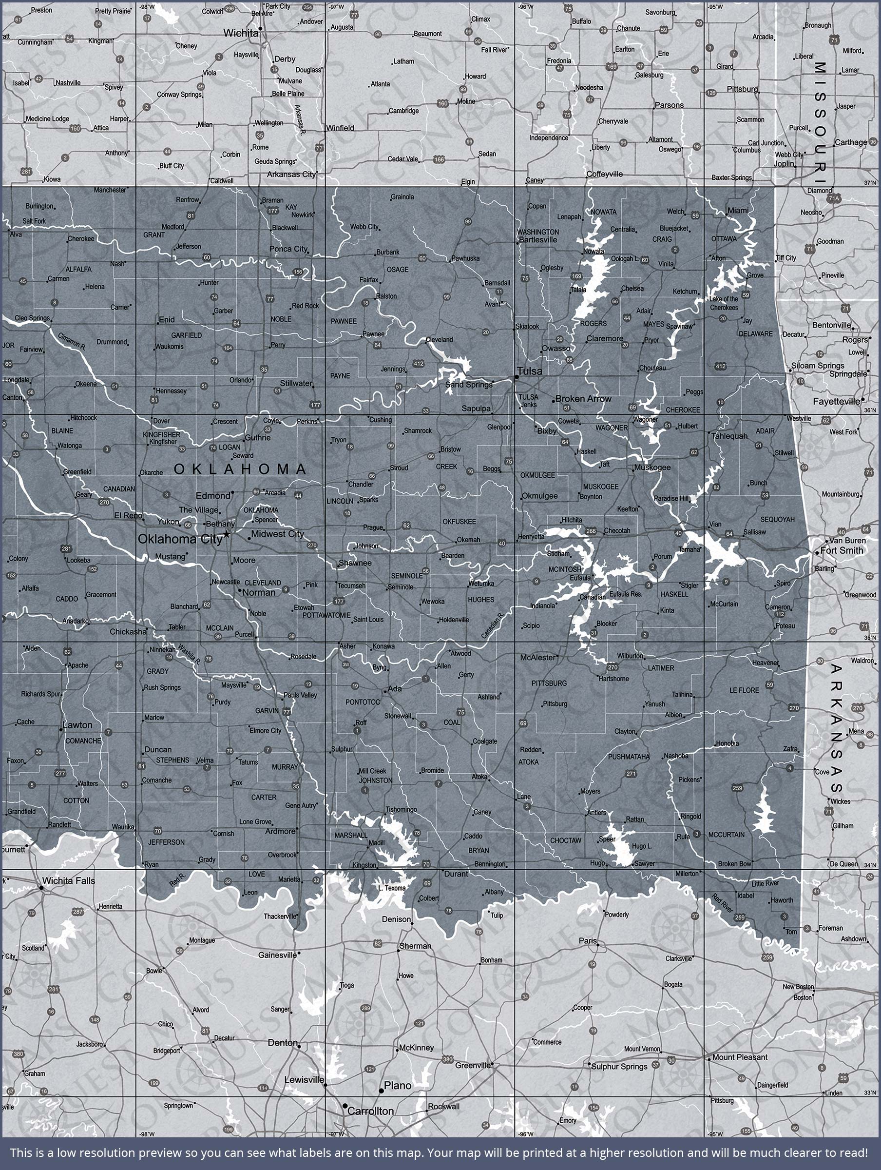 Oklahoma Map Poster - Dark Gray Color Splash CM Poster