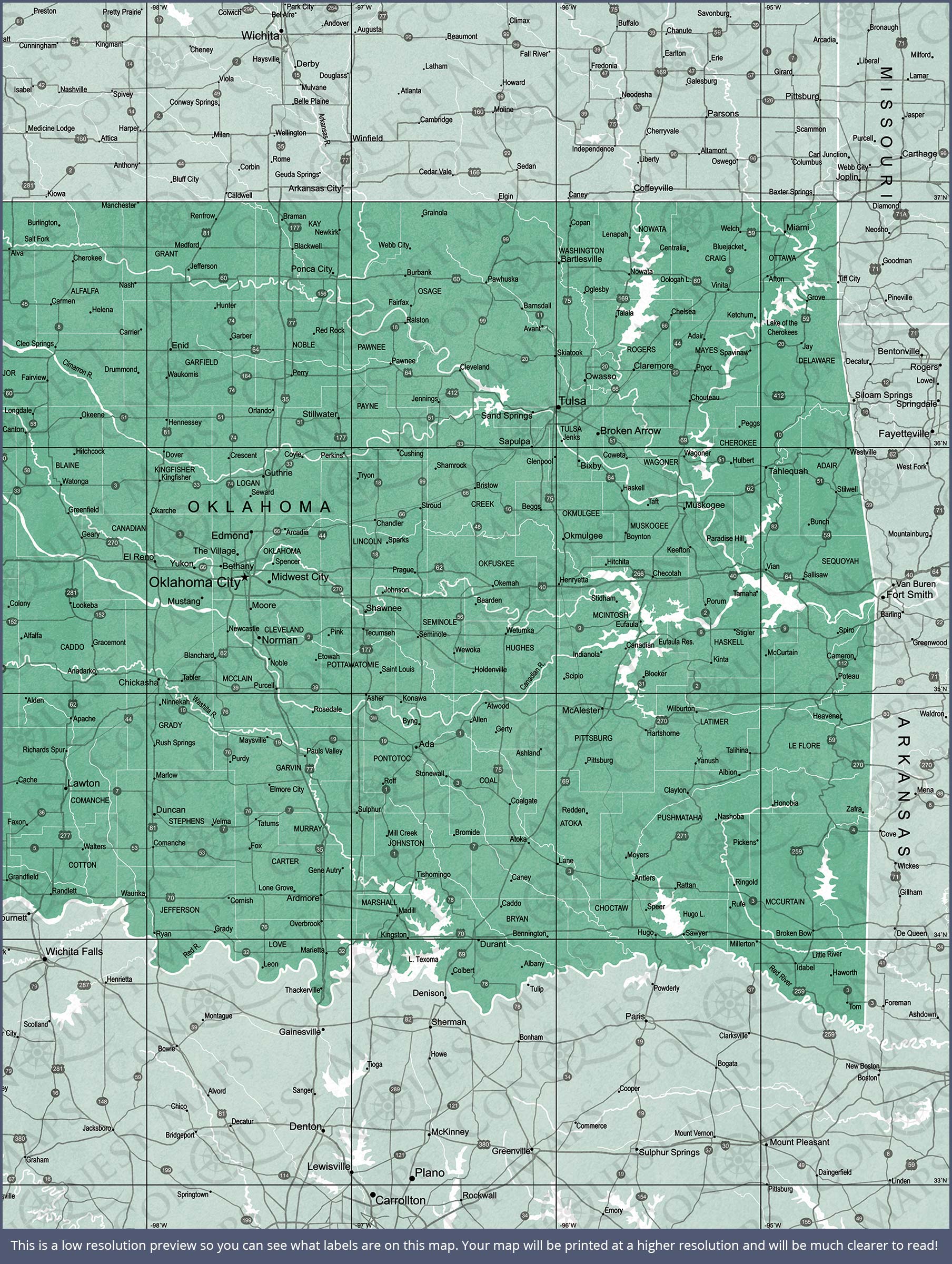 Push Pin Oklahoma Map (Pin Board) - Green Color Splash CM Pin Board