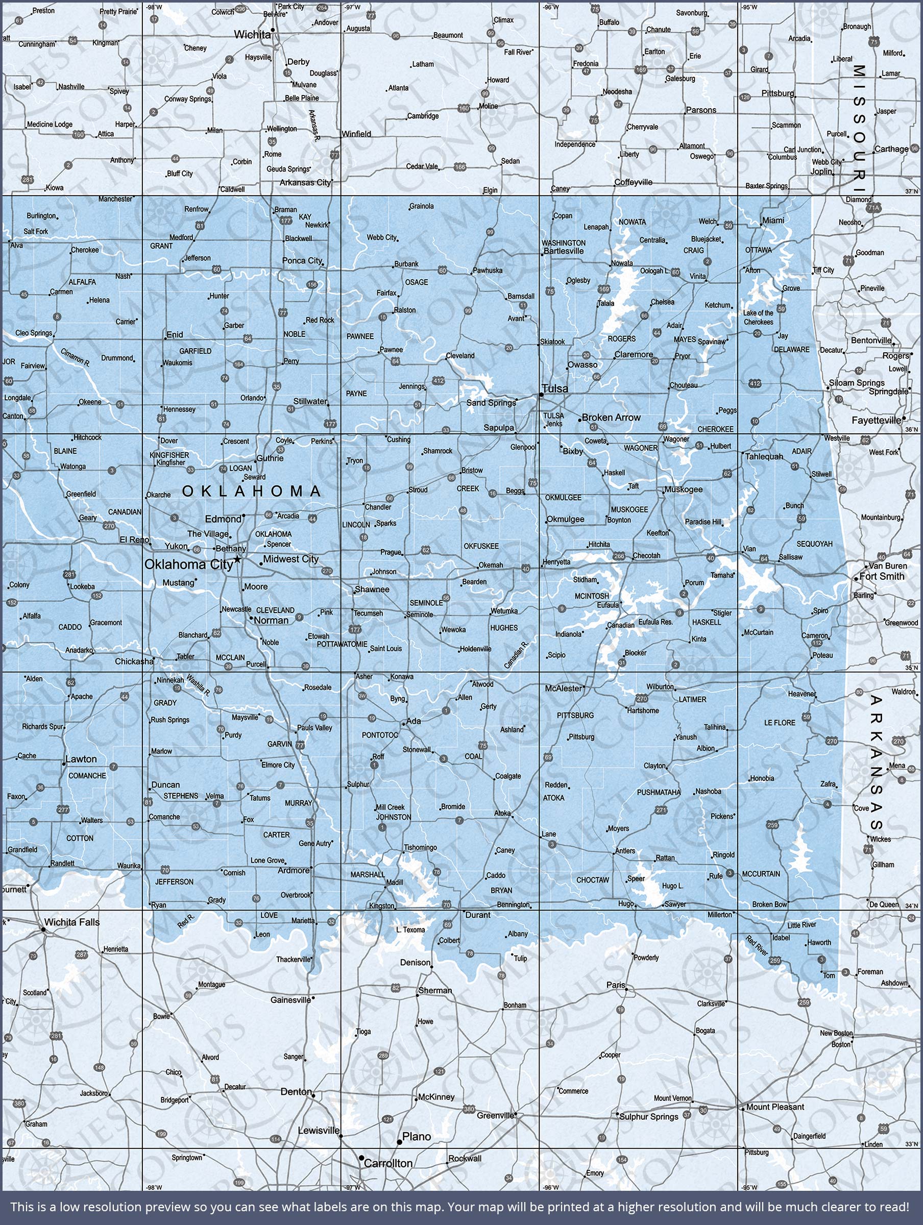 Push Pin Oklahoma Map (Pin Board) - Light Blue Color Splash CM Pin Board